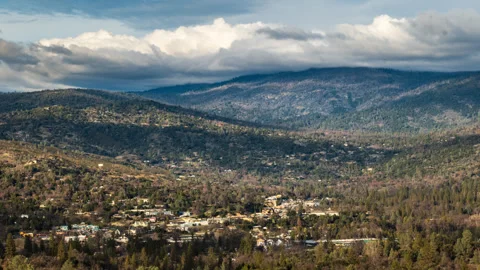 Winter Storm Clouds above Quaint Mountain Town Stock Footage 285416142