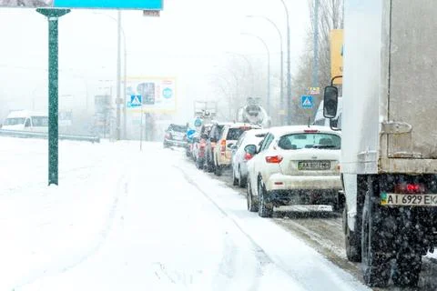 Winter storm traffic Stock Photos