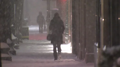 Winter storm walking Stock Footage 34462368