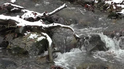 Winter stream flowing fast over rocks Stock Footage 45532301