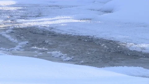 Winter stream flowing in the forest. 库存影片 83264871