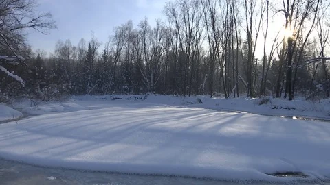 Winter stream flowing in the forest. 库存影片 83264908