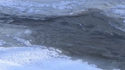 Winter stream flowing in the forest. Stock Footage 83265187