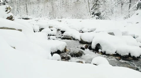 Winter stream in forest, loopable Stock Footage 61725133