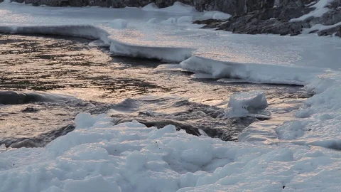 Winter Stream Golden Hour Stock-Footage 79576804