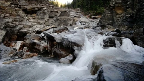 Winter stream in the mountain, 2.5x slow motion Stock Footage 81312363