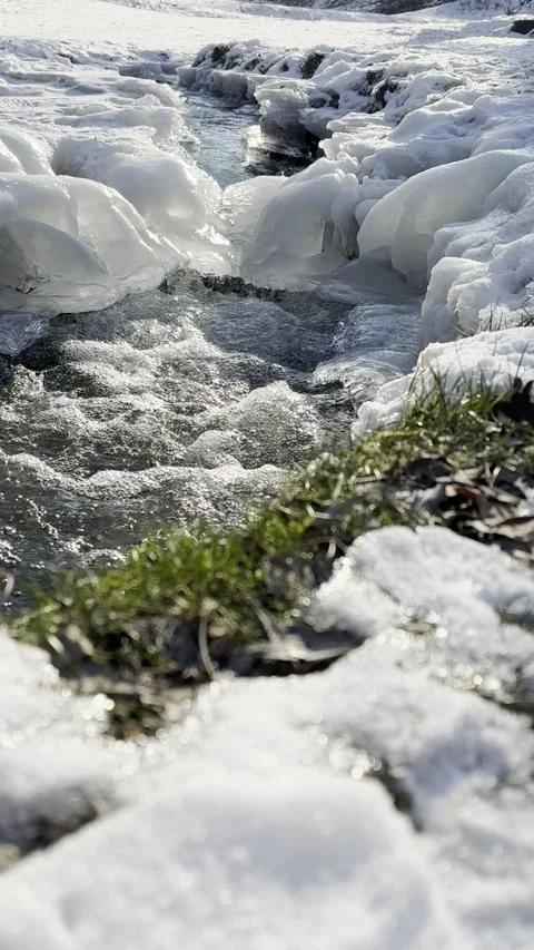 A Winter Stream's Frozen Flow Stock Footage 302790196