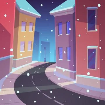 Winter Street Stock Illustration