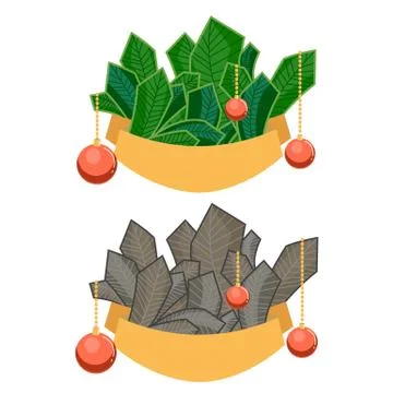 Winter stripe or fir branch with bow, ribbon and Christmas balls isolated on Stock Illustration