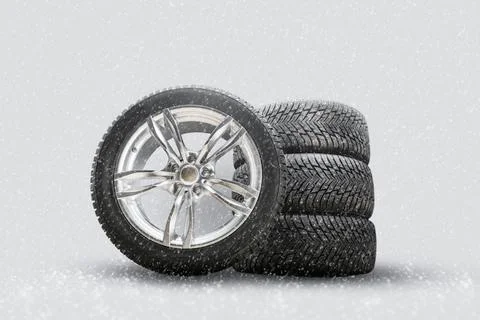 Winter studded tires, a set of friction winter wheels with aluminum alloy wheels Foto stock
