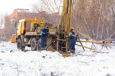 Winter study of soil structure to obtain initial data for design of buildings Stock Photos