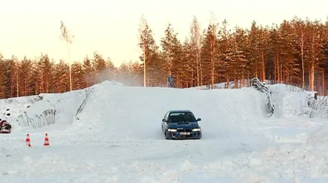 Winter subaru racing DNxHD Stock Footage 10737144