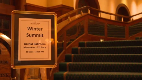 Winter Summit Event Signage in Hotel Lobby Stock-Footage 342562559