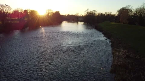 Winter Sun Light Coming Through the Trees on Banks of River Tees Uk Stock Footage 167143165