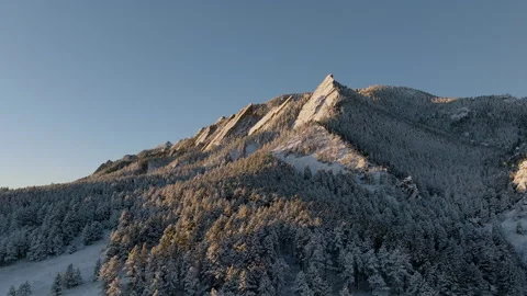 Winter sunlight illuminating mountain forest peaks in a serene landscape Stock Footage 288899570