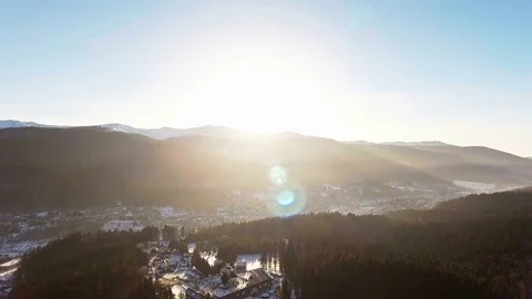Winter Sunrise Over Mountain City Stock Footage