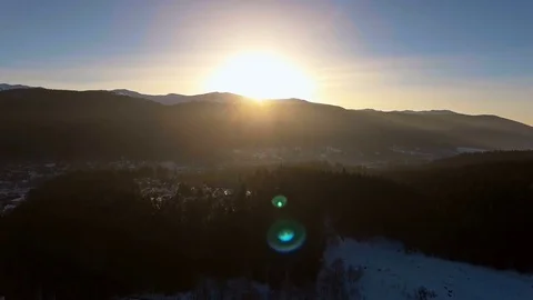 Winter Sunrise Over Mountain City Stock Footage