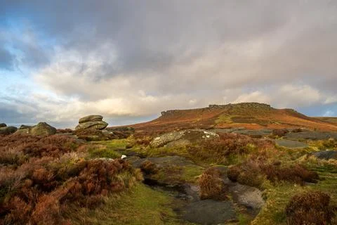 A winter sunrise view of Higger Tor in the South Yorkshire Peak District Na.. Stock Photos