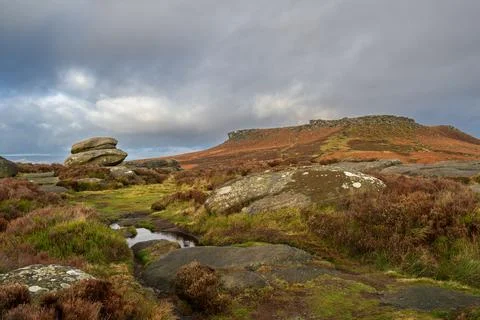 A winter sunrise view of Higger Tor in the South Yorkshire Peak District Na.. Stock Photos