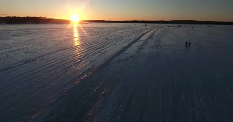 Winter Sunset via Aerial Drone Stock Footage 172457622
