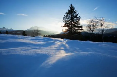 Winter sunset in Alps Stock Photos
