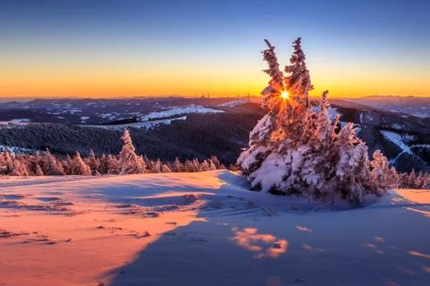 Winter sunset in the Alps Stock Photos