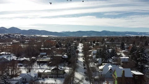 Winter Sunset in Bozeman with Birds Stock Footage 194561950