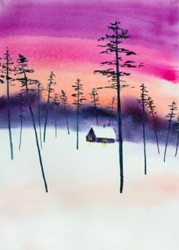 Winter sunset in christmas Stock Illustration