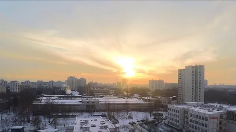 Winter sunset In City district Timelapse Stock Footage 82050385