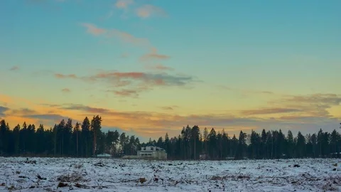 Winter sunset in the distance from the city Stock Footage 70971486
