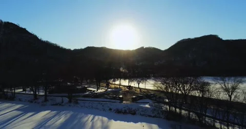 Winter Sunset Drone Footage 库存影片 148124646