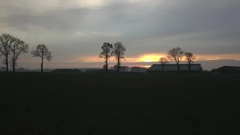Winter Sunset Drone Over Farm Field Vídeo Stock 253257726