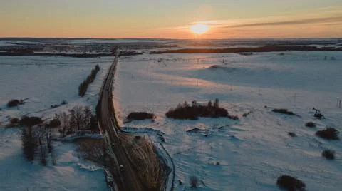 Winter sunset drone Stock Photos