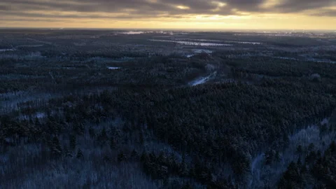 Winter sunset drone shot in the forest Stock Footage 327987580