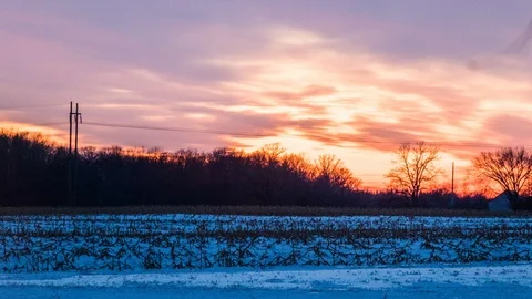 Winter Sunset in a field Stock Footage 85939134