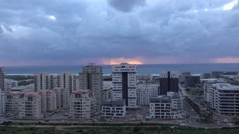 Winter sunset in Haifa Video stock 103216899