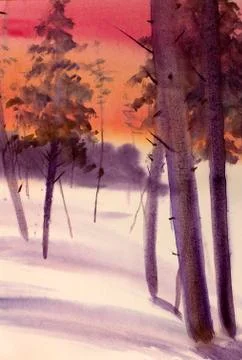 Winter Sunset Stock Illustration