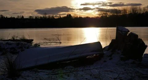 Winter Sunset at a Lake Stock Photos