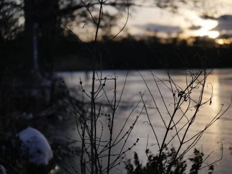 Winter Sunset at a Lake Stock Photos