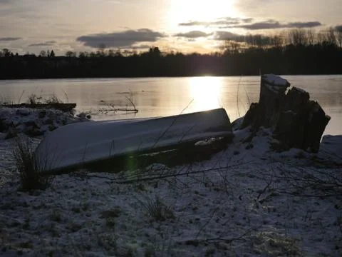 Winter Sunset at a Lake Stock Photos