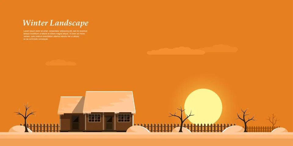 Winter sunset landscape Stock Illustration
