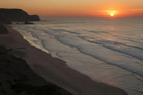 Winter sunset looking over the Atlantic from western Algarve, Portugal Stock Photos