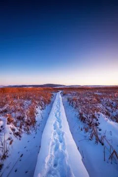 Winter sunset in the mountain Stock Photos