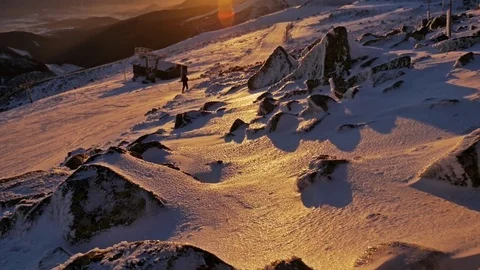 Winter Sunset Mountain View Stock Footage 71098484