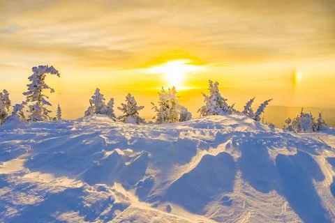 Winter sunset in the mountains Fotos Stock