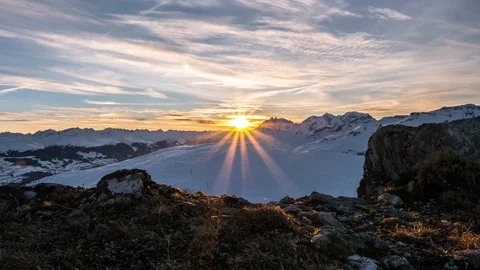 Winter Sunset Mountains Timelapse 4k Stock Footage 119926273