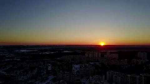 Winter sunset over the city. Blue sky. Landscape. Horizon Stock Footage 73019684