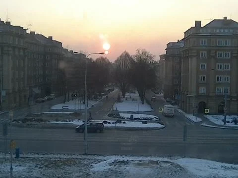 Winter sunset over main boulevard in Ostrava Stock Photos