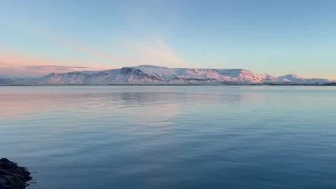 Winter Sunset over Mount Esja and North Atlantic Ocean, Reykjavik, Iceland. Stock Footage 327672925