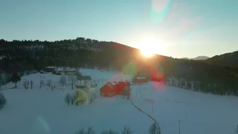 Winter Sunset Over Oppdal Town, Norway, Scenic Drone Footage Stock Footage 315739745